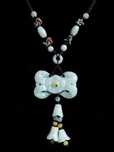 Delicate Carved Jadeite Jade 3 Trumpet Flower W Button Fastening Flower ... - $13.45
