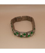Green and White Rhinestones Bracelet, Signed AllCo, a few dark flecks - $136.29 CAD
