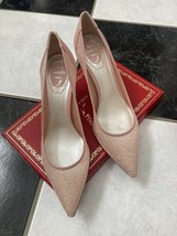 NIB 100% AUTH Rene Caovilla Crystal Embellished Pink Lace Pointed Toe Pumps Sz40 - £300.97 GBP