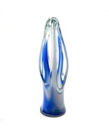 Vintage Hand Blown Art Glass Tall Vase Blue White Finger Swirl Opalescen... - £39.54 GBP