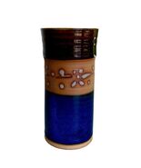 Studio Art Pottery Vase Handmade Stoneware Blue Brown Utensil Holder Sig... - $22.08 CAD