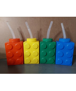 Building Brick Blocks Plastic Kids Tumbler Sip Drinking Cups 4pc Primary... - $20.36