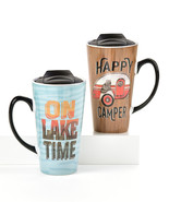 Camping Travel Mugs with Lid Set of 2 Hot Cold Camper Lake Theme 16 oz C... - £23.65 GBP