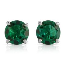 Galaxy Gold GG Brilliant Round Cut Genuine Emerald Stud Earrings 2 ctw LAB GROWN - £288.65 GBP
