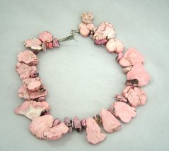 Chuncky Natural Light Pink Stone Necklace Jewelry 18 inch Statement Piece - $49.99
