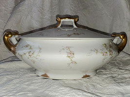 vtq French M Redon LIMOGES pink roses gold trim lidded soup tureen serving bowl - £55.39 GBP