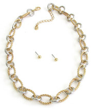 Twisted Two Tone Thick Chain Necklace and Stud Earrings Set - £11.21 GBP
