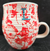 Anthropologie L Monogram Mug Red Floral White Ceramic Handled Drink Coff... - £23.71 GBP