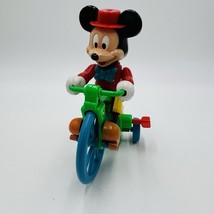 1970s Walt Disney Mickey Mouse Tricycle Musical Wind-up ILLCO Toys Schoo... - $22.50