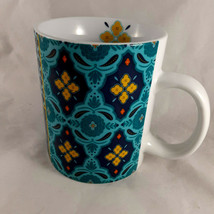Clay Art Coffee Mug Holiday large 18 ounces Blue &amp; Yellow designs NICE! - £9.38 GBP