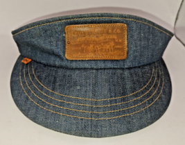 Vintage Levi&#39;s Orange Tab Leather Patch Denim Visor Trucker Hat USA strap back - £30.44 GBP