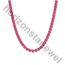 15.24Ct Lab Created Round Ruby 14K White Gold Plated Tennis 3 MM Necklace 18&quot; - £147.85 GBP