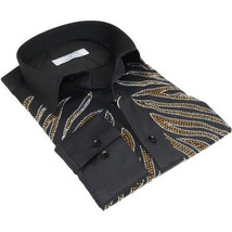 Men CEREMONIA Turkey Shirt 100% Cotton Fancy Rhine Stone #Roma 15 Black Slim Fit image 2