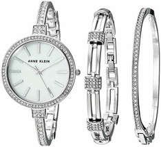 NWOT Anne Klein Womens AK/2847SVST Silver Tone Crystal Accented Watch Bangle Set - £92.55 GBP