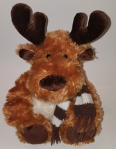 People Pals Brown Moose Plush 11&quot; Stuffed Animal Toy Christmas Reindeer Scarf - £10.08 GBP