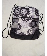 Designs Bright Floral &amp; Purple Drawstring Bag Backpack Zip Pocket Medium - $206.79 MXN