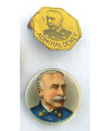 2 Admiral George Dewey Pinback Buttons tin tag 1900&#39;s Spanish American W... - $647.34 MXN