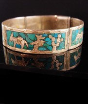 Vintage 50&#39;s Sterling bracelet / Signed GC / Mexican jewelry / genuine turquoise - £89.82 GBP