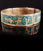 Vintage 50&#39;s Sterling bracelet / Signed GC / Mexican jewelry / genuine turquoise - £92.14 GBP