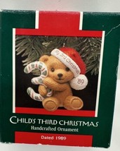1989 Child&#39;s Third Christmas ~ Teddy Bear, Fuzzy Hat ~ Hallmark  Ornament - £4.65 GBP