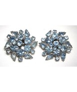 Vintage Large Pale Blue Rhinestone Silver Stone Clip Earrings C3690 - £38.66 GBP