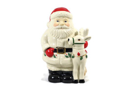 Lenox Holiday Santa &amp; Deer Covered Candy Dish 6.5 Inch - £30.87 GBP