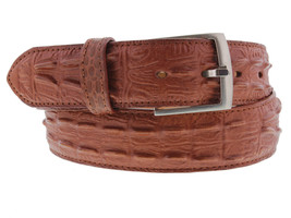 Cognac Western Cowboy Leather Crocodile Alligator Tail Belt Silver Buckle - £24.13 GBP