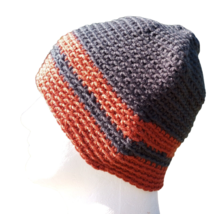 Men&#39;s Beanie Hat Handmade Gunmetal Gray Rust Crochet Fishing Hiking Outd... - £24.21 GBP
