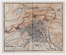 1909 Antique Map Of City Of Tivoli / Hadrian&#39;s Villa / Lazio / Italy - £15.97 GBP