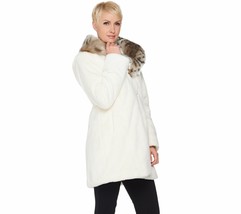 Dennis Basso Faux Fur Coat w/ Removable Hood in Ivory Size 2X - £116.30 GBP