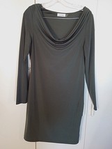 CALVIN KLEIN LADIES LS GRAY STRETCH FITTED DRESS w.DRAPE NECKLINE-WORN O... - $9.49