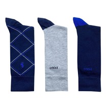 Polo Ralph Lauren Casual Dress Socks 3-Pair Navy Blue Grey Solid Diamond... - $23.75