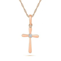 Simulated Diamond Solitaire Cross Pendant Necklace in 14K Rose Gold Finish - £65.72 GBP