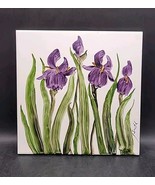 Hand Painted Tile Purple IRIS Signed Jerry Smith Shepherdstown WV Local ... - £23.98 GBP