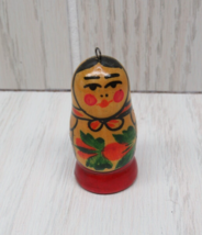Mini Russian Nesting doll Matryoshka red green w/ loop to use as ornament - $13.37