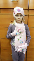 Girl 3 Pc Set Wool Winter Hat Scarf Mittens Made In Europe Holiday Gift For Girl - £79.99 GBP