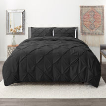 Black Twin Pinch Pleat Duvet Cover Set 3Pc Luxurious Pintuck Style - £41.90 GBP