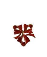 Vintage Red Bow Brooch Pin Enamel Gold Tone Christmas Holiday Valentines - £11.65 GBP