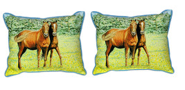 Pair of Betsy Drake Two Horses Large Indoor Outdoor Pillows 16x20 - £69.98 GBP