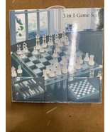 Chess/Checkers/Backgamon Set Clear &amp; Frosted Glass 3 In 1 Set - £22.57 GBP