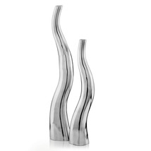 HomeRoots 373780 Modern Tall Silver Aluminum Squiggly Vases  Set of 2 - £505.60 GBP