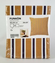 Ikea FUNKON Pillow Cushion Cover 20&quot; x 20&quot; Orange Blue White Stripes New - £11.03 GBP