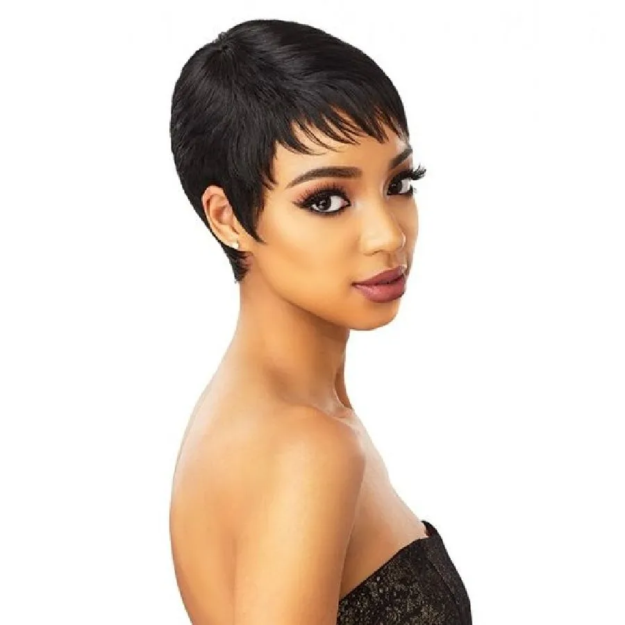 Hort pixie cut 100 real human hair ladies wigs for women 2 5inches machine made natural thumb200