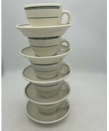 Vtg Homer Laughlin Coffee Cup Teacup Set of 5 W/ Saucers Green Stripe - $88.68 CAD