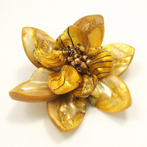 Yellow Water Lotus Mother of Pearl Floral Pin/Brooch - £16.11 GBP