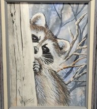 Framed Signed Watercolor Gouache Raccoon Mr Mischief by Cheryl Johnson 2011 VWS - £59.75 GBP