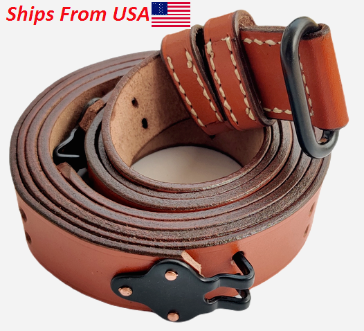 US 1941 M1 Garand Rifle Sling Leather Steel Fitting Brown Color Reproduc... - $19.59