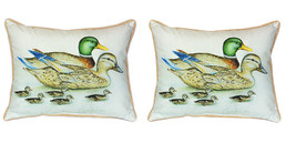 Pair of Betsy Drake Mallard Family Large Indoor Outdoor Pillows 18x18 - £71.43 GBP