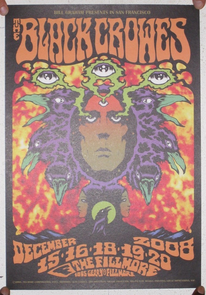 The Black Crowes Poster December 15-20 2008 Fillmore San Francisco Crows - $89.99