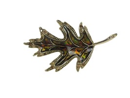 Liz Claiborne Leaf Brooch 2.5 in Metal Pin Estate Rhinestones Goldtone Enamel - £13.30 GBP